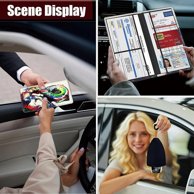 Car Document Holder with Magnetic Shut, Car Registration and Insurance Card Holder, Vehicle Glove Box Organizer Documents, Driver License, Auto Paperwork Organizer Wallet, Colorful Helmet Racing