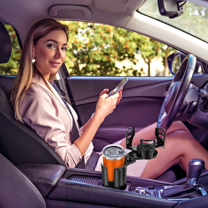Car Cup Holder Expander, Universal 2 in 1 Large Cupholder Expander Adapter for Car with Adjustable Base, Fits Large Bottles, Snack, Drinks Cups, Black