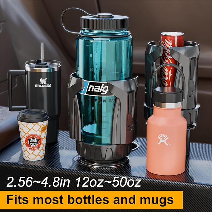 Cup Holder Expander, Automatic Car Cup Holder Expander Holds Large Water Bottles, Compatible with Yeti, Stanley, Owala Tumbler & Mugs, Adjustable Arms & Extendable Base Insert