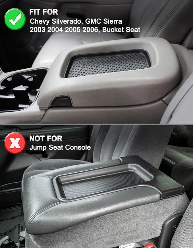 KBH Center Console Armrest Cover for 2003-2006 Chevrolet Chevy Silverado, Tahoe, Suburban, Avalanche & GMC Sierra, Yukon, Bucket Seat Only, Vinyl Leather, Arm Rest Cushion Protector, Black