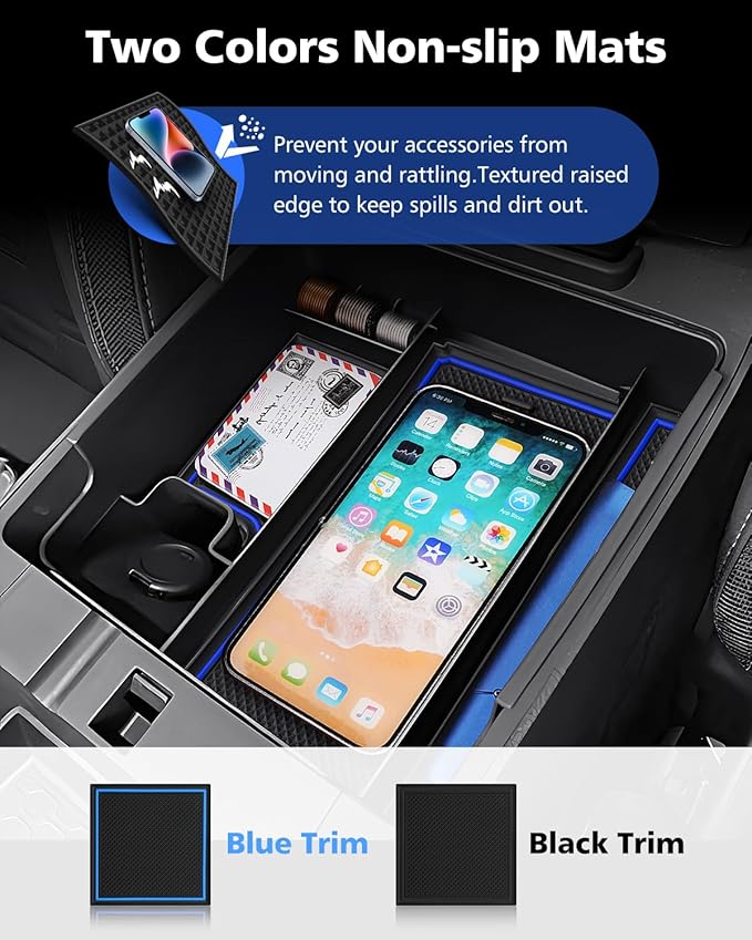 FIILINES Center Console Organizer for Nissan Frontier 2022-2025, Center Console Tray Secondary Armrest Storage Box ABS Insert Container with Anti-Slip Mats