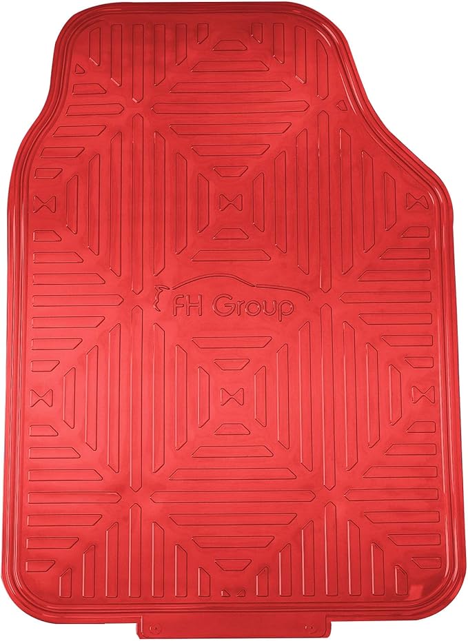 FH Group Automotive Floor Mats - Heavy-Duty Red Metallic Rubber Floor Mats for Cars, Universal Fit Full Set, Climaproof Floor Mats, Trimmable Floor Mats for Most Sedan, SUV, Truck Floor Mats