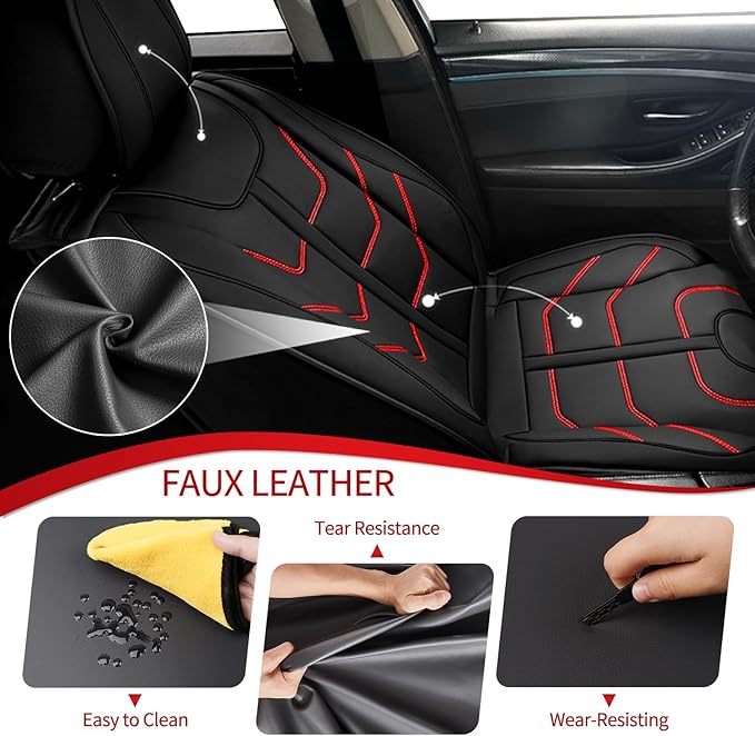 TTX LIGHTING Car Seat Covers fit for Volvo XC60 2010-2017 - Waterproof Leather Automotive Seat Protectors (2 Front Seats, Black & Redline)