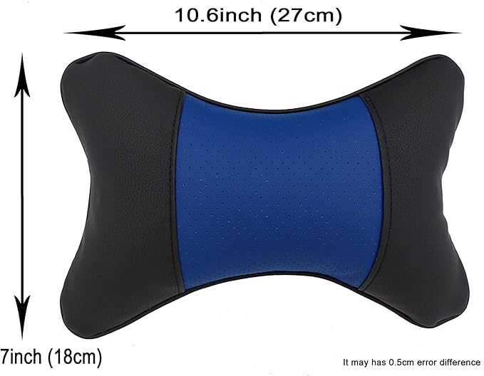 Thomakoo Car Neck Pillows 2pcs Pack Car Headrest Pillow Pu Leather Car Cervical Pillows for Traveling Car Pillows Filled by Fiber (Black) (Black Blue)