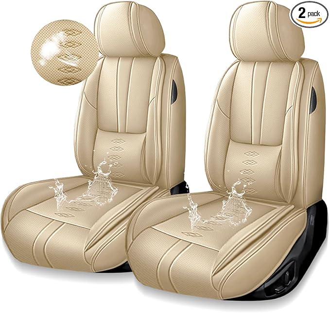 Premium Universal Car Seat Cover, Comfortable Leather Seat Cover for 96% of Models, Waterproof Car Seats Protectors Cushions for 2 Seats(Beige)