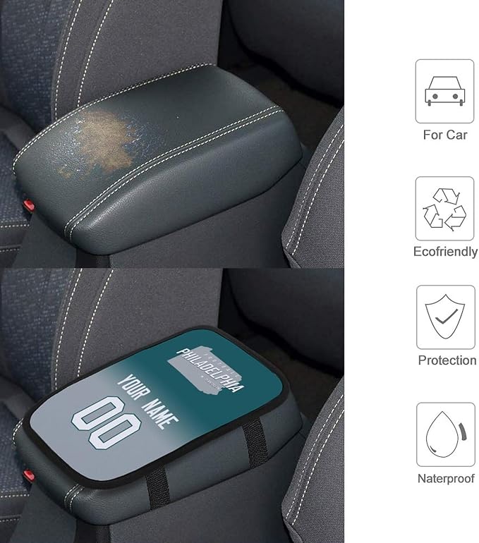 Custom Football Car Armrest Covers Universal Auto Center Console Pad Car handrail Box Cushion Personalized Add Name & Number Fans Gift Fit Suit for SUV Truck Sedan Van