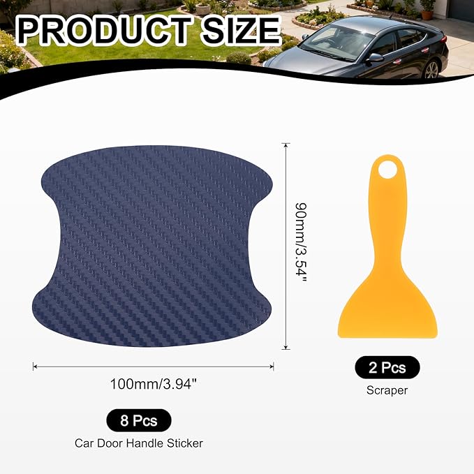 PATIKIL 3.54" x 3.94" Car Door Handle Sticker, 8Pcs Carbon Fiber Anti-Scratches Vehicle Door Cup Protector with Scraper Auto Door Handle Protective Film for Cars Trucks RV SUV, Light Blue