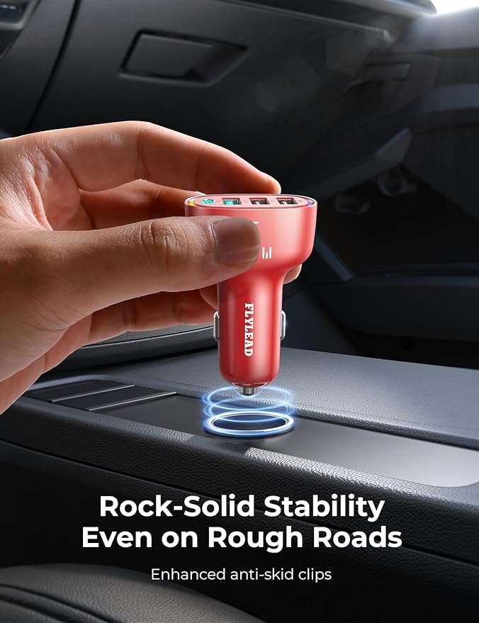 FLYLEAD USB C Car Charger Cigarette Lighter Adapter 75W 4-Port Fast Car Charger Fast Charging Compatible with iPhone17/16/15/14/13 Series- RED