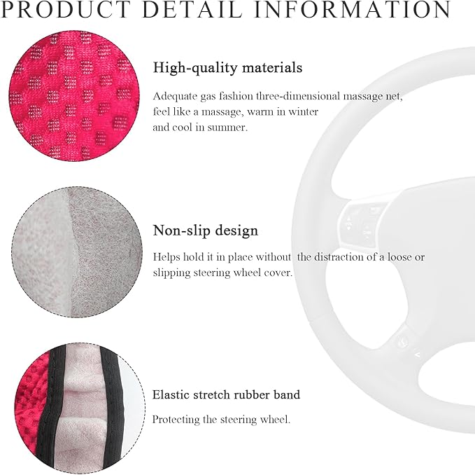 Elastic Steering Wheel Cover, 15"×15" Comfy Breathable Stretch Steering Wheel Protector, Ice-Silk Cloth Polyester Steering Wheel Cover for Men Women, Car Accessories (Rose Red)