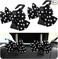 2 PCS Car Seat Headrest Hooks, Cute Bow Shaped Vehicle Backseat Storage Hooks, Leather Bow Shaped Sturdy Car Seat Back Hooks for Purses/Coats/Umbrellas, Car Accessories (Black Dot)