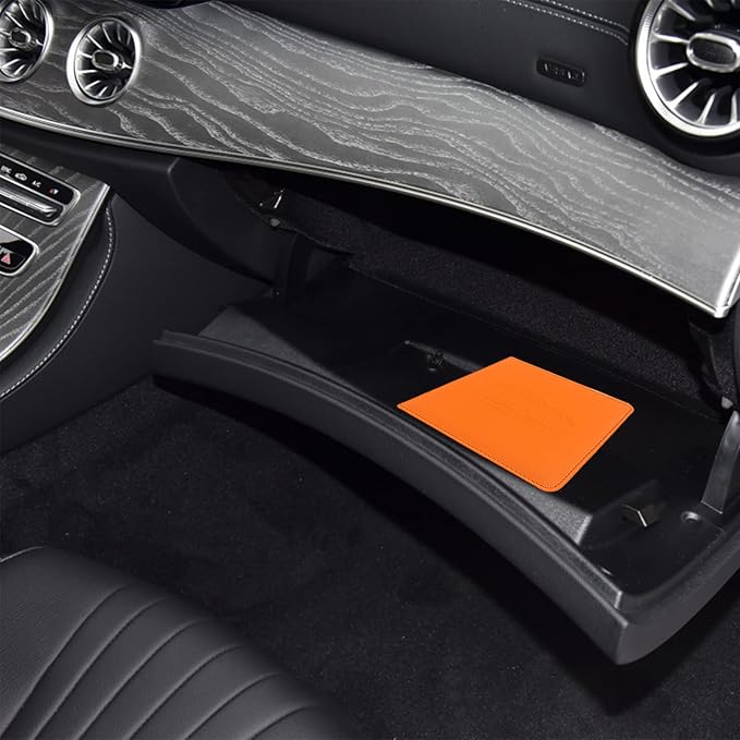 LumiMokki Car Registration and Insurance Holder, Leather Registration and Insurance Card Holder, Vehicle Glove Box Organizer - For Documents, Cards, License (Orange)