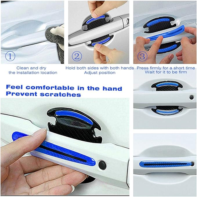 NOI 8pcs Universal 3D Carbon Fiber Texture car Door Handle Door Bowl Paint Scratch Protector Protective Cover Protective Film car Outdoor Safety Decoration Reflective Strip (Blue) 001