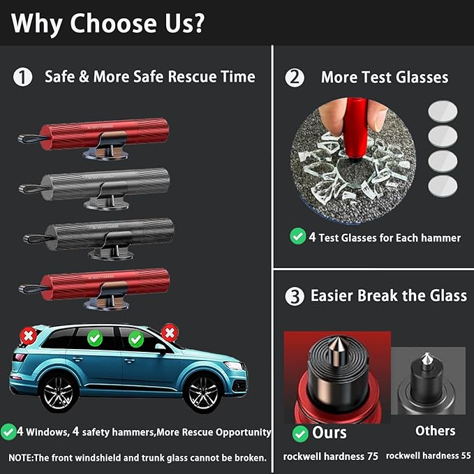 2025 Upgraded Life Hammer Car EscapeTool and Seatbelt Cutter,Beam Lab Life Hammer,Car Hammer Seatbelt Cutter Window Breaker Emergency Escape Tool,Seat Belt Cutter and Glass Breaker for Cars(4PCS)