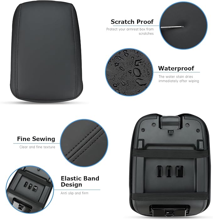 INTGET Center Console Cover for 2022-2025 2026 Nissan Frontier Accessories Leather Middle Console Cover Arm Rest Lid for Nissan Frontier Pro 4X Accessories S/SV/PRO-X/SL/Hardbody (Black Stitches)