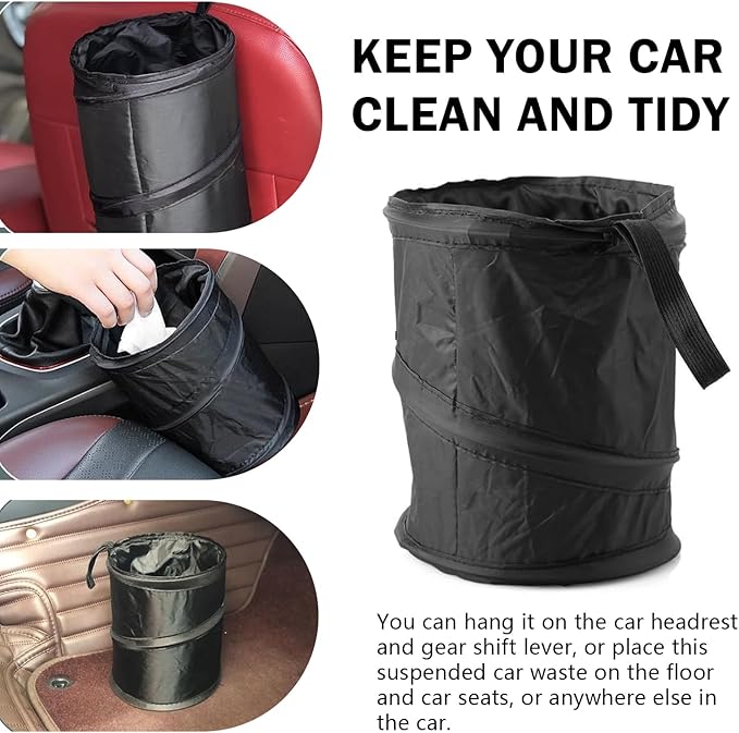 Shakas Car Trash Can, Pop-up Collapsible Car Trash Bin, Waterproof Hanging Car Trash Bag, Portable Foldable Multifunctional Accessories Car Trash Bin (Black)