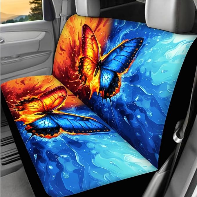 Dngkaoje Butterfly Car Seat Covers Full Set for Front and Rear 13 Pack Colorful Butterfly Auto Interior Accessories Set Womens Girly Center Console Cover,Hanging Trash Bag,Seatbelt Shoulder Pads