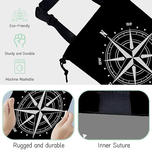 NHNXHWIA Compass Car Trash Bag,Hanging Drawstring Car Garbage Bag,Waterproof Canvas Car Back Seat Organizer with Adjustable Buckle,for Vehicles,SUVs,Camping,Road Trips