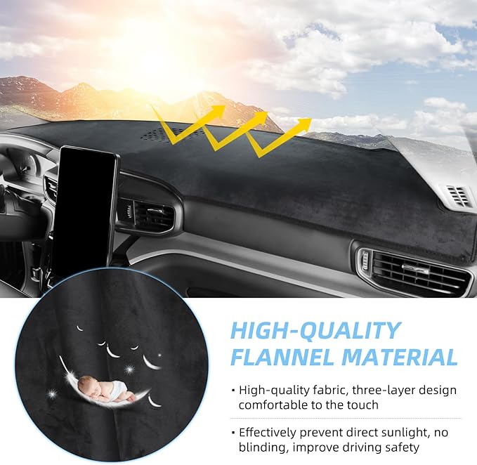 CZCGYDY Dashboard Cover Dash Mat Custom Fit for Ford Explorer 2020 2021 2022 2023,Non-Slip Flannel Interior Dash Cover for Explorer,Anti-Glare,Easy to Clean(Without HUD)