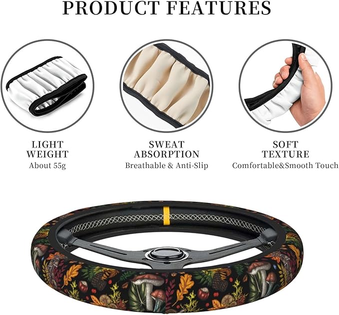 Wetland Fern Neoprene Steering Wheel Cover for Men Women Anti-Slip Elastic Steering Wheel Protective Cover 15in Universal Car Accessories Fit Cars, SUVs, Auto