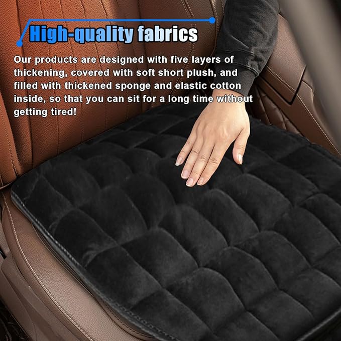 Car Seat Cushion, Soft Plush Vehicle Driver Seat Pad with Storage Pocket, Non-Slip Flat Rubber Bottom, Universal Seat Protector Cover for Truck, Car, SUV, Home, Office, Chair(Black)