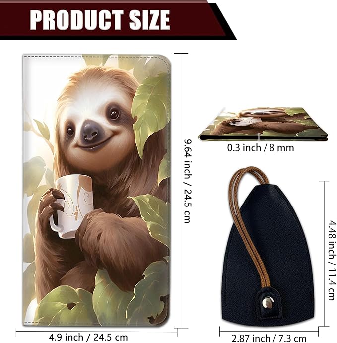 Yuxcfhjfe Car Registration and Insurance Holder, PU Leather Auto Document Holder for Men&Women, Vehicle Glove Box Compartment Organizer with Magnetic Shut for Driver's License, Retro Sloth Pattern