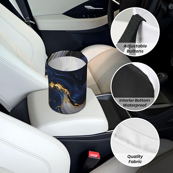 Marble Car Trash Can,Car Accessories Waterproof Car Organizer Foldable Portable Trash Bin Can Be Hung on The Back Seat Garbage Can for Various Cars