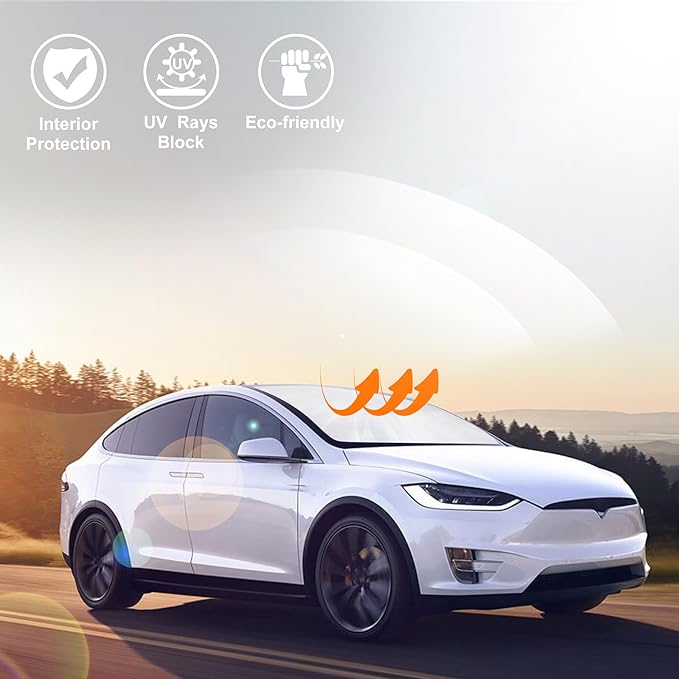 Windshield Sun Shade Compatible with 2016-2024 2025 Tesla Model X Tesla X Accessories Foldable Sunshade Front Sun Visor Protector Keep Car Cooler