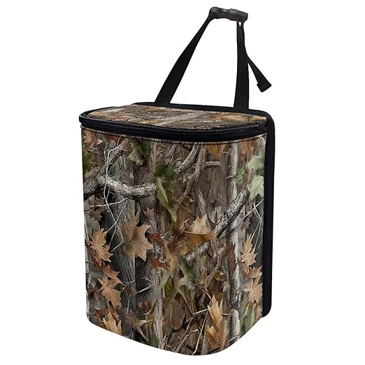 Talayituse Hunting Camo Forest Leaves Print Car Trash Can with Lid, Leak Proof Auto Trash Bag Hanging Vehicle Garbage Can Multipurpose Storage Container for Back Seat Road Trip