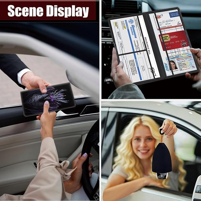 Car Document Holder with Magnetic Shut, Car Registration and Insurance Card Holder, Vehicle Glove Box Organizer Documents, Driver License, Auto Paperwork Organizer Wallet, Purple Dragon Pattern