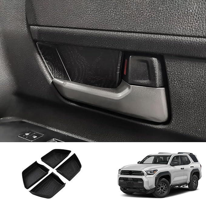 HAISASLLAY Car Inner Door Handle Bowl Cover Trim Compatible with Toyota New 4Runner 6th Gen. 2025 2026+, ABS Scratch Protector, Interior Accessories 4PCS, Black Wood Pattern