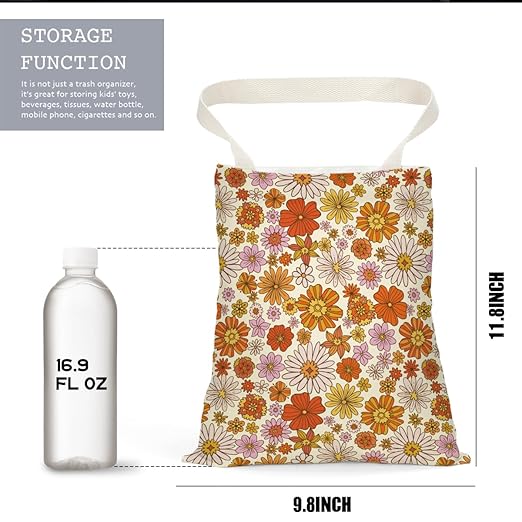 Pykfrhh Car Trash Bag, Car Garbage Bag, Car Trash Bag Hanging, Waterproof Car Back Seat Organizer, Car Trash Can for Car Accessories, Vehicle, Travelling, Camping, Flower Daisy Sunflower Rose Decor
