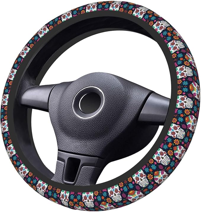 Neoprene Steering Wheel Cover Skull Florals Car Steering Wheel Cover Universal Fit for Most Cars