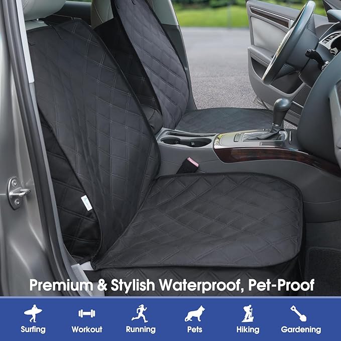 ALLANSING Front Seat Cover with Side Flaps - Waterproof, Durable Captain Seat Protector for Dogs & Humans, Protects from Dirt, Fur, Scratches, Fits Cars, SUVs, Trucks, Minivans(2-Pack)