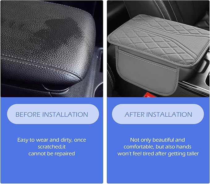 Car Center Console Cover, Strong Support Waterproof Armrest Box Booster Cushion, Leather Slow Rebound Armrest Box Cover with Side Storage Pocket, Universal Elbow Protection Pad (Gray)