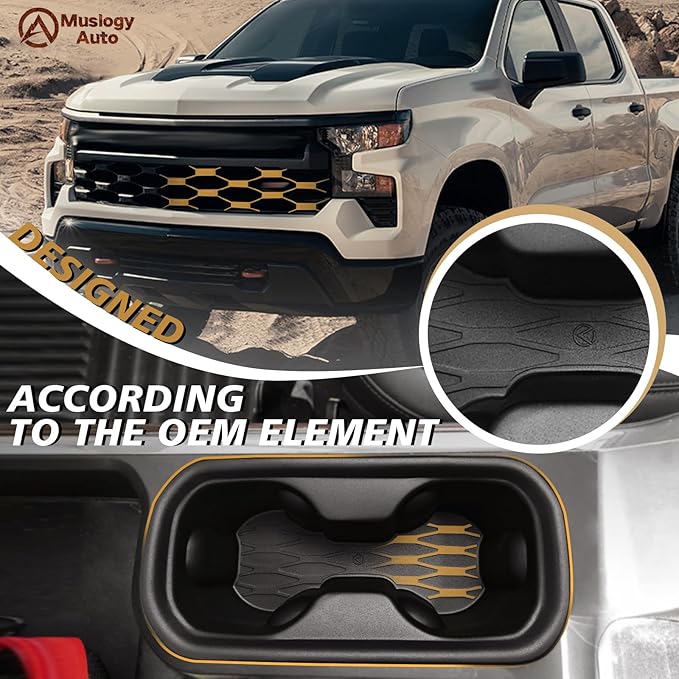 Muslogy Center Console Cup Holder Inserts Compatible with 2022-2024 2025 Chevy Silverado & GMC Sierra Accessories Middle Console Drink Holder TPE Organizer Non-Slip Drink Stopper(Bucket Seat Only)