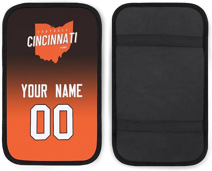 Custom Football Car Armrest Covers Universal Auto Center Console Pad Car handrail Box Cushion Personalized Add Name & Number Fans Gift Fit Suit for SUV Truck Sedan Van