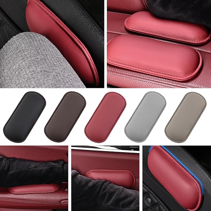 Car Knee Cushion, Leather Memory Foam Vehicle Center Console Knee Rest Cushion Pad, Soft Comfort Auto Door Armrest Leg Elbow Support Pillow, Universal for Vehicles (Red)