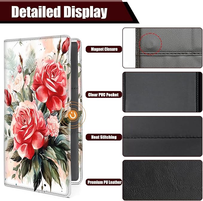 Yuxcfhjfe Car Registration and Insurance Holder, PU Leather Auto Document Holder for Men&Women, Vehicle Glove Box Compartment Organizer with Magnetic Shut for Driver's License, Peony Painting Pattern