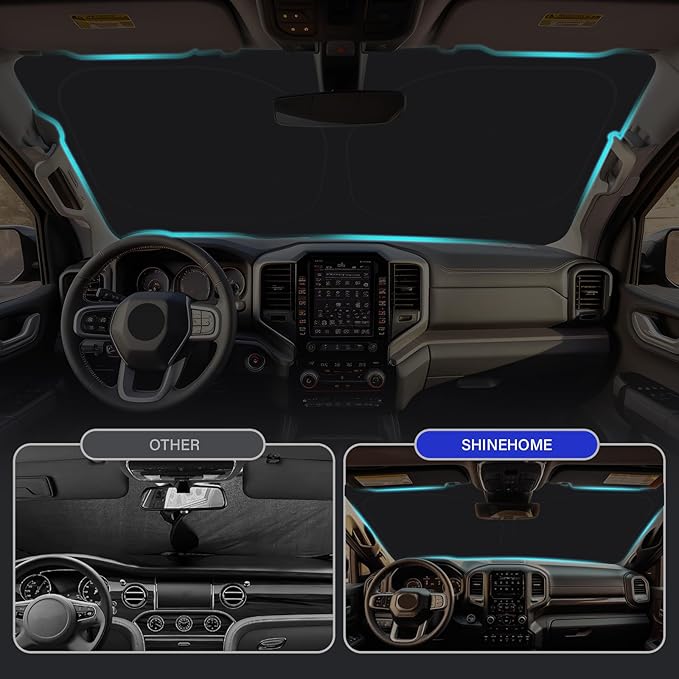 Car Windshield Sun Shade Compatible with 2019-2023 2024 2025 2026 Dodge Ram 1500 2Dr RegularCab, 4Dr QuadCab, CrewCab, MegaCab Accessories Foldable Sunshade Truck Custom Windshield Sun Visor