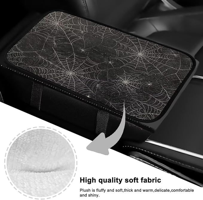 Bulopur Spider Web Center Console Cover Easy to Install Car Armrest Cushion Flannel Protector Protect from Pet Claws Thickened Universal Fit for Vehicles,Cars,Suvs,Vans,Sedans
