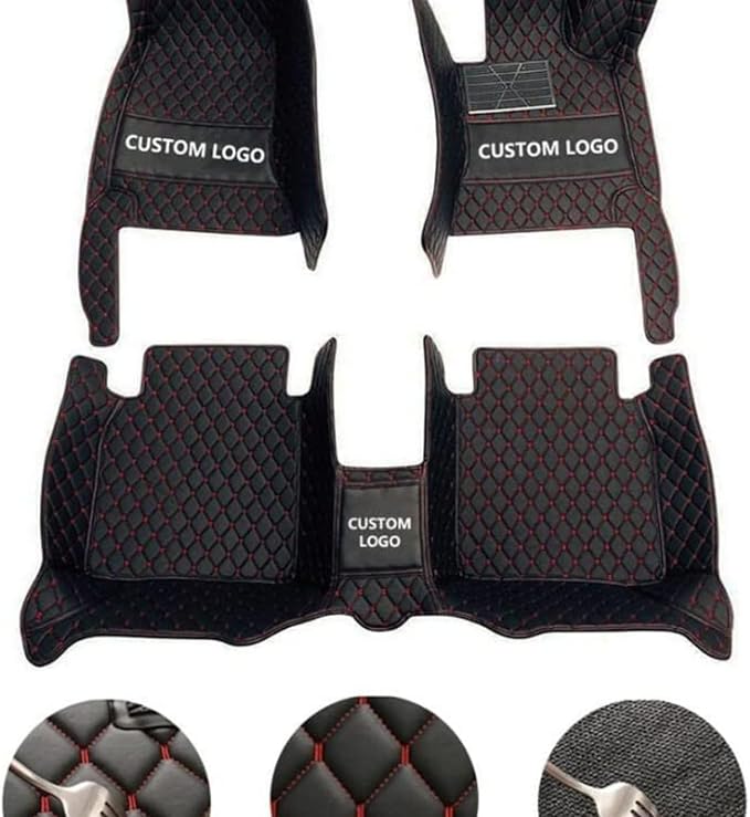 Floor Mats for Cars, All-Weather Mats, Waterproof Trim-to Fit Automotive Floor Mats for 99.9% Cars Sedan Trucks SUV, Custom Floor Liner Car Accessories (Black Red Stipe)