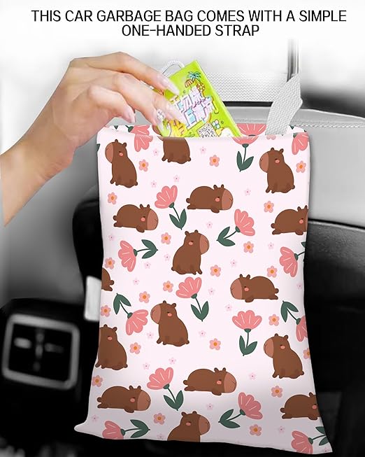 ANKVRP Car Trash Can, Durable Hanging Car Trash Garbage Bag, Cute Automotive Garbage Cans Organizer, Cute Brown Bear Flower
