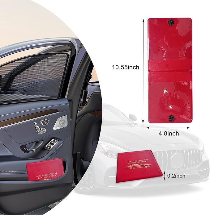 Ziciner Car Registration Insurance Holder, 2Pack Essential Auto PVC Card Document Glove Box Organizer with Velcro Closure, Universal Car Accessories for Men & Women (S-Gold/Red)