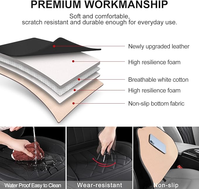 BEITK 2 Pack Leather Front Car Seat Covers, Universal Sideless Car Seat Protectors with Storage Pocket and Seat Belt Pads, Waterproof Automotive Seat Cover for Cars Trucks SUV(Black)