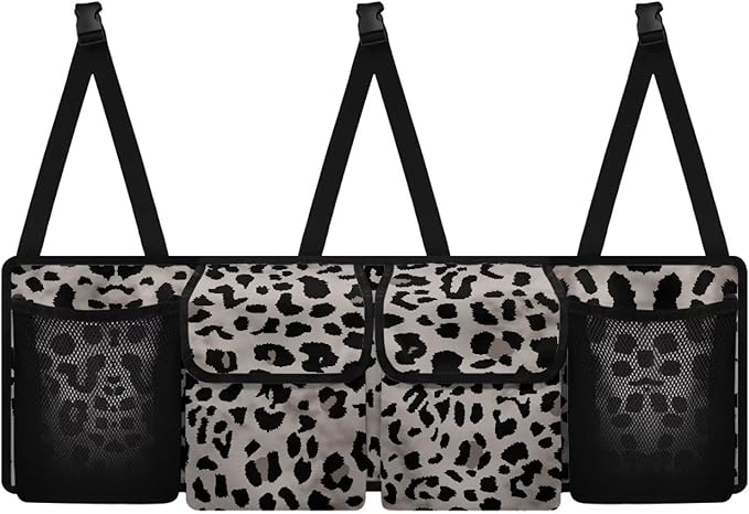SEANATIVE Black Leopard Print Car Trunk Organizer, Hanging Trunk Organizer for SUV, Backseat Car Organizer with 4 Large Compartments, Car Accessories Interior, Space Saving Expert