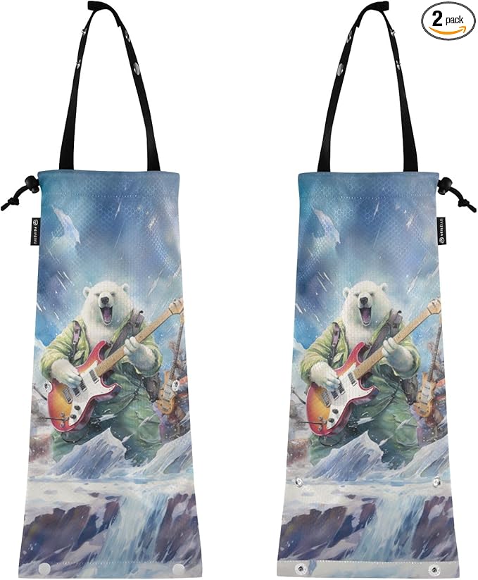 ALAZA Hanging Car Trash Bags Garbage Bag Trash Can for Back Seat Small Bear Music Washable Storage Bag Retractable 2 Pack