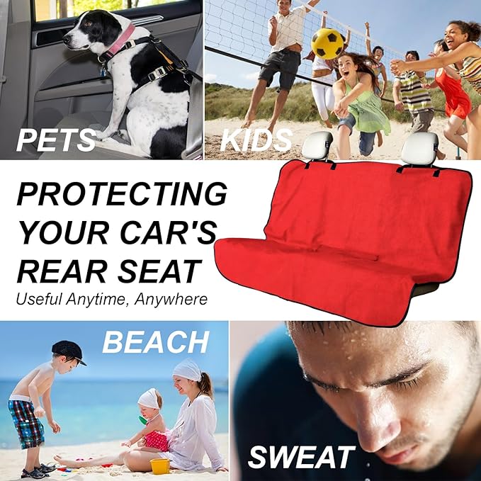 nbnhxnff Sweat Towel Car Seat Cover Protector Rear Seats for Gym Workout, Running, Swimming, Beach and Hiking, Waterproof Universal Seat Cover for Car, Trucks, Van & SUV (Red, 1pcs Rear Seat)