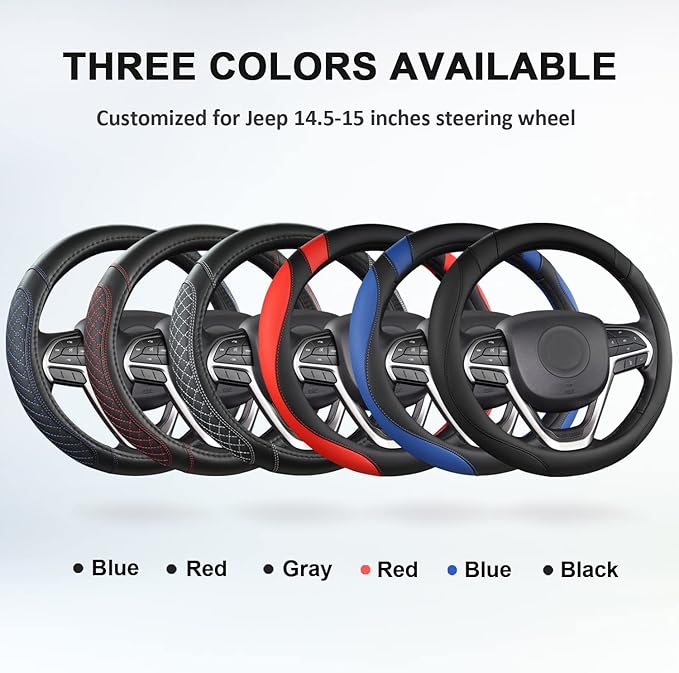 West Llama Customized Auto Car Steering Wheel Cover for Jeep 14.5-15 inches, Steering Wheel Cover for Jeep (Diamond Quilted-Black+Gray - Standard Size)