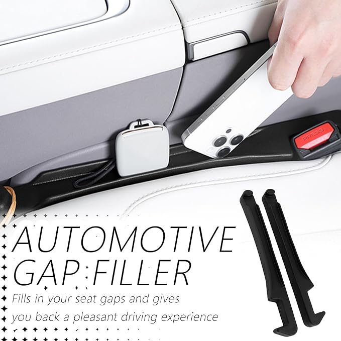2PCS Car Seat Gap Filler Organizer with Side Hooks + Grooves,3 in 1 Car Seat Side Gap Filler for Filling Crevices and Storing Items,Updated No Drop Seat Guard Vehicle Accessories (Black)