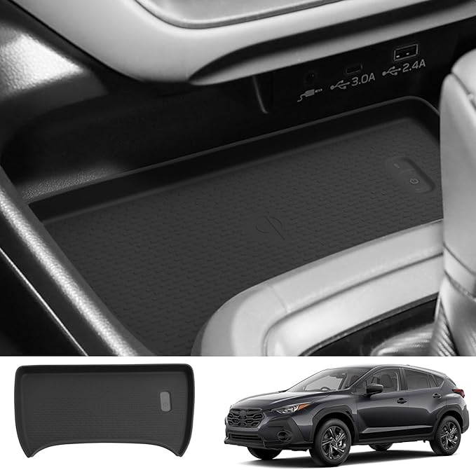 Center Console Wireless Charging Pad Fit for Subaru CrossTrek & Impreza 2024 2025 Silicone Non-Slip Wireless Charger Tray Protective Mat Interior Accessories